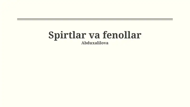 Spirtlar va fenollar