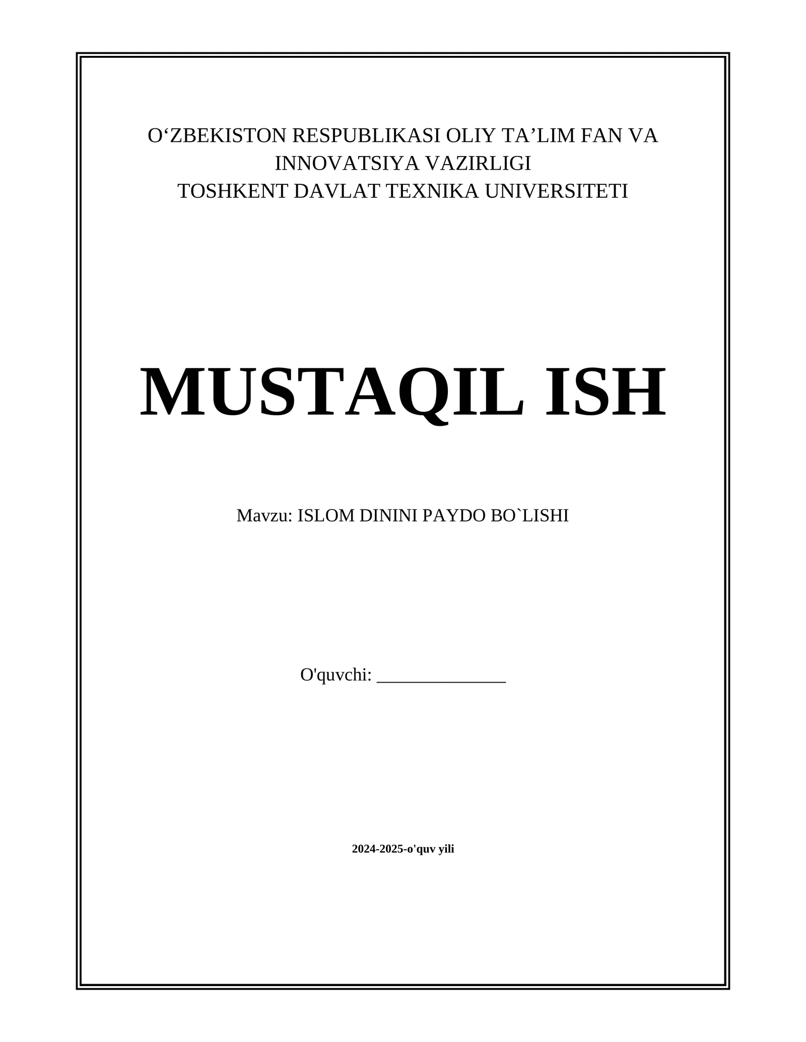 ISLOM DININI PAYDO BO`LISHI