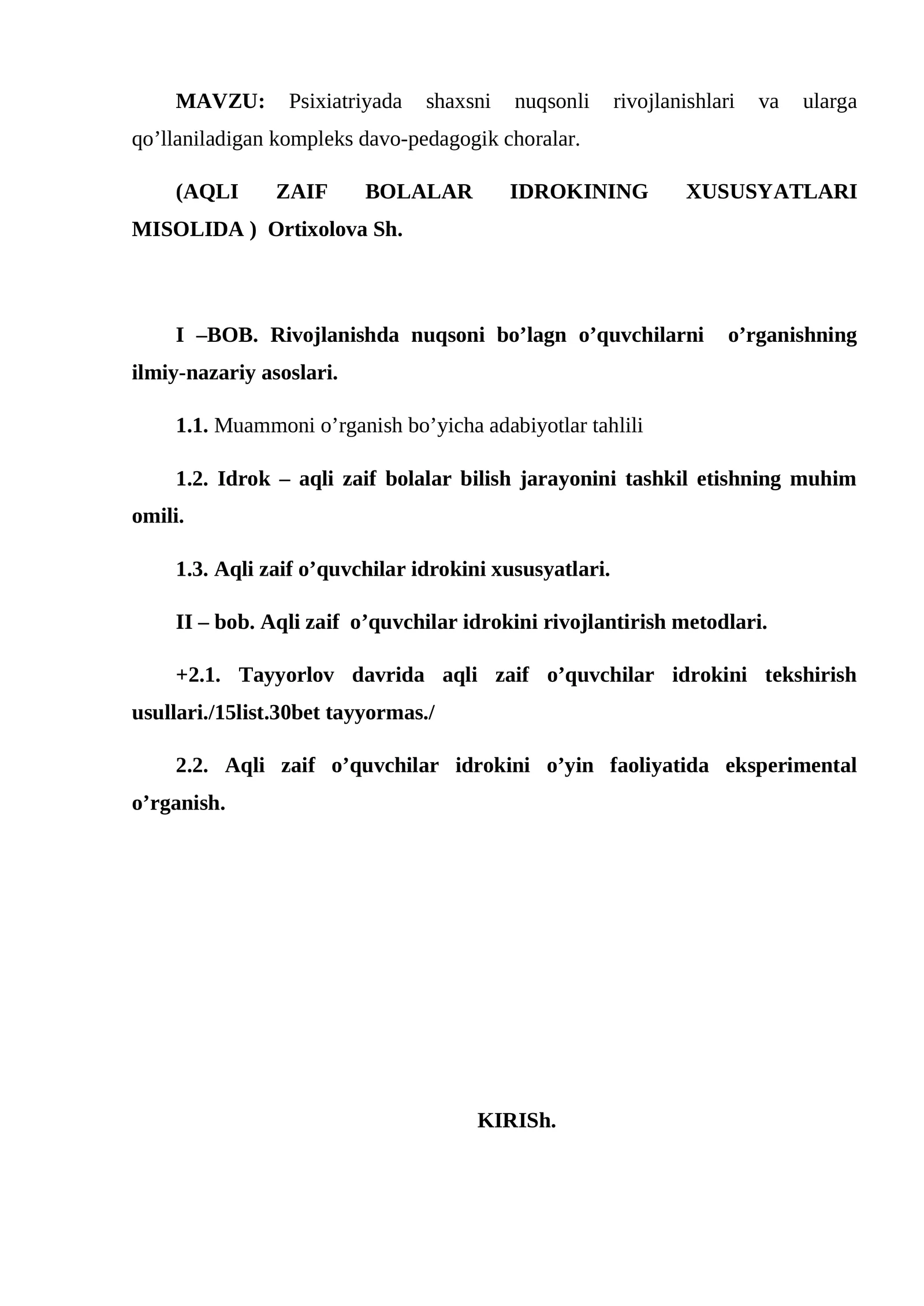 Aqli zaif bolalar idrokining rivojlantirish metodlari