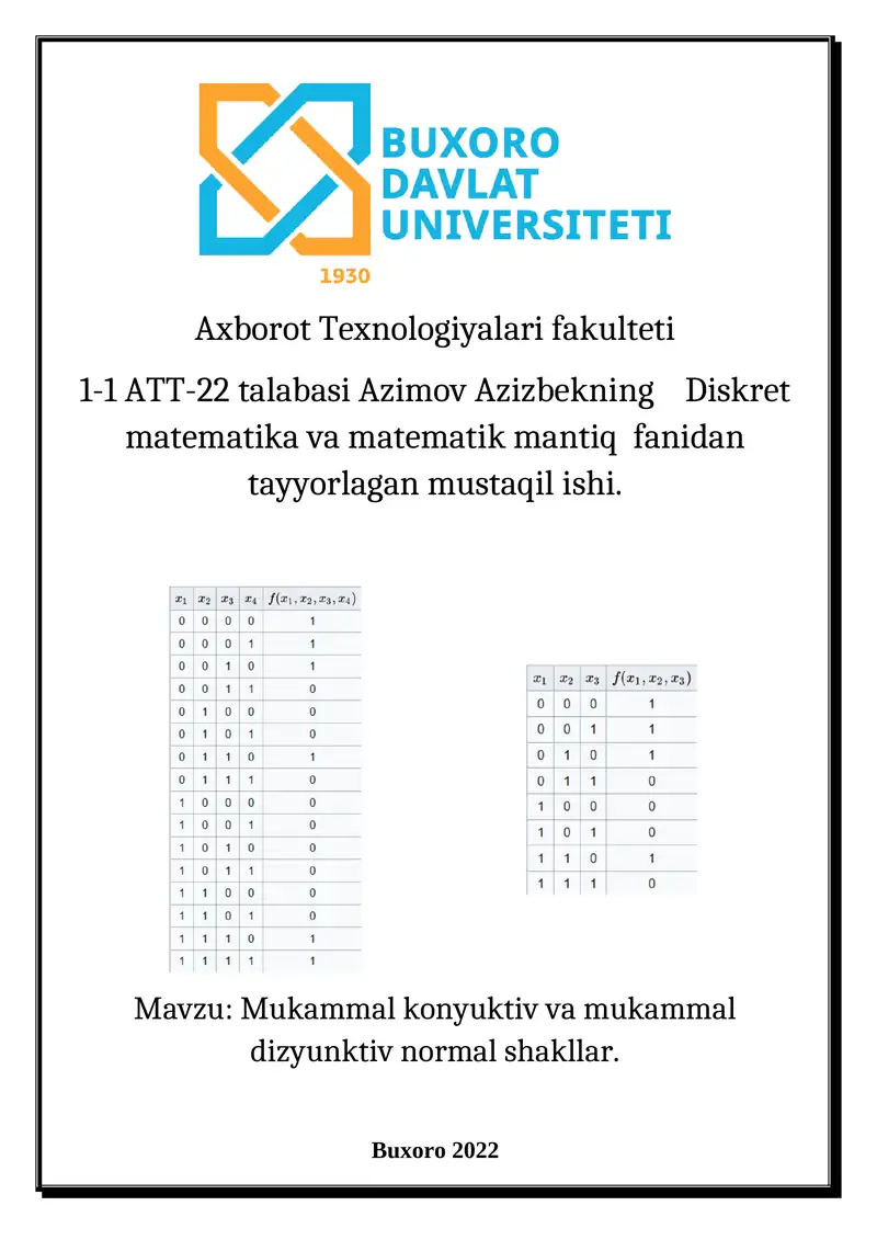 Mukammal konyuktiv va mukammal dizyunktiv normal shakllar