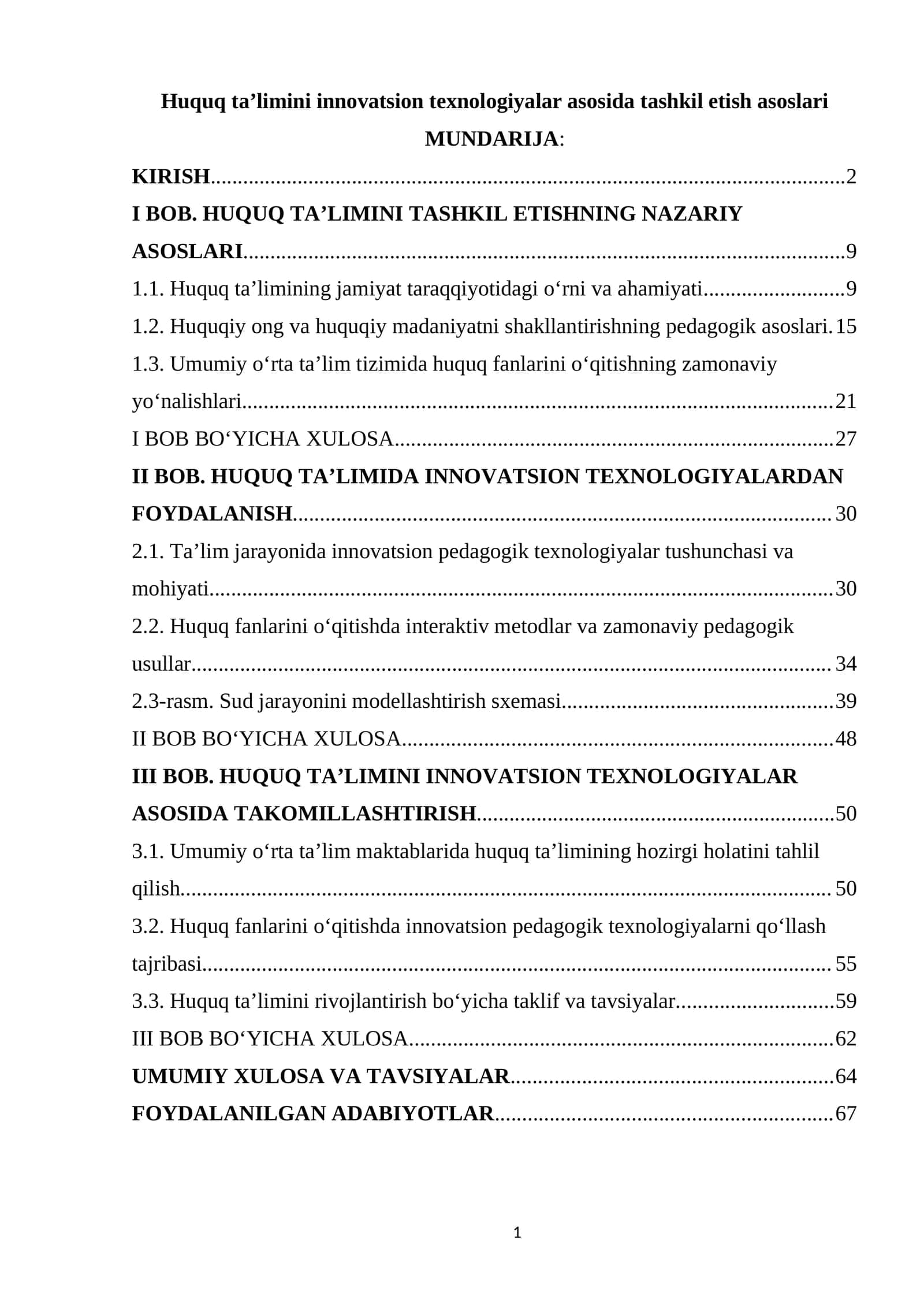 Huquq ta’limini innovatsion texnologiyalar asosida tashkil etish asoslari