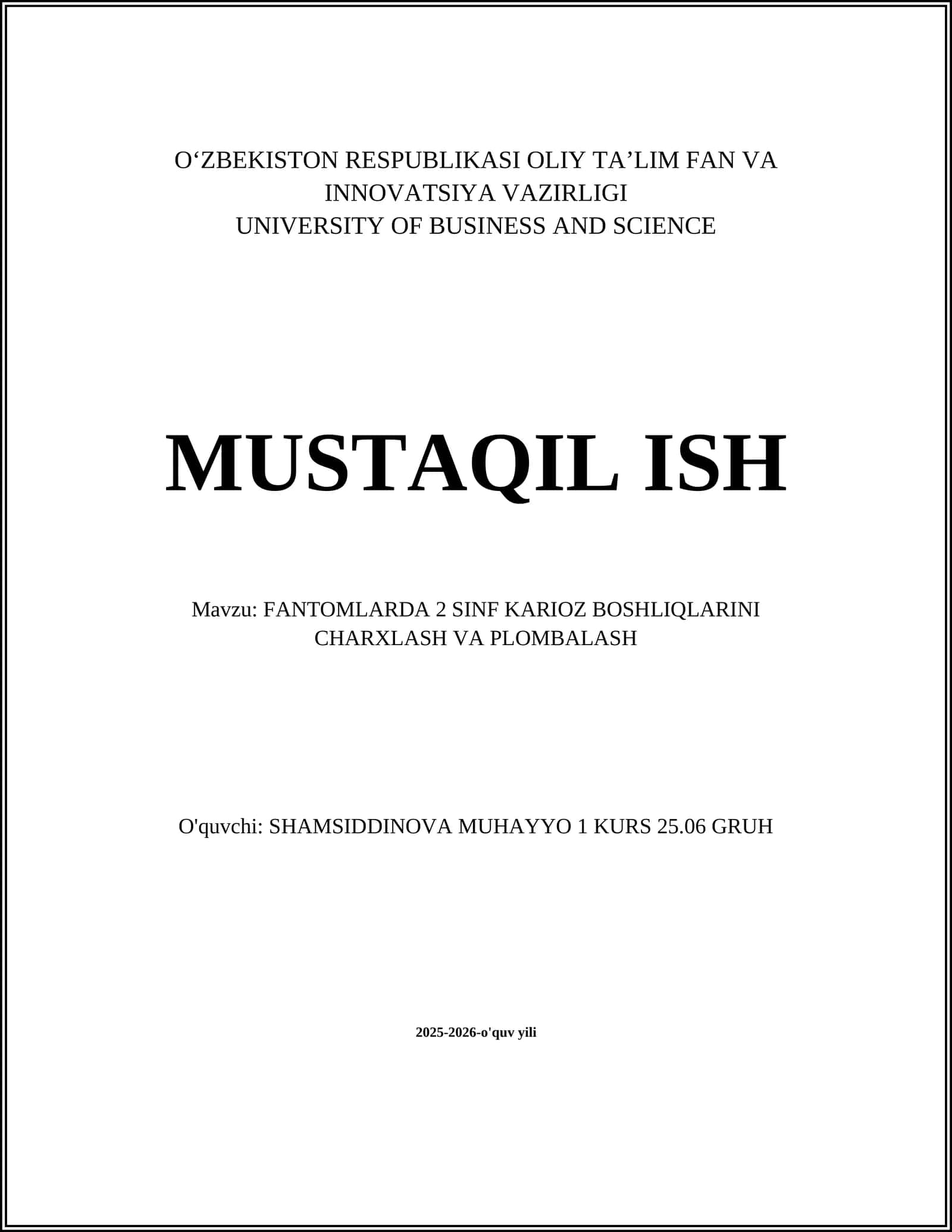 FANTOMLARDA 2 SINF KARIOZ BOSHLIQLARINI CHARXLASH VA PLOMBALASH