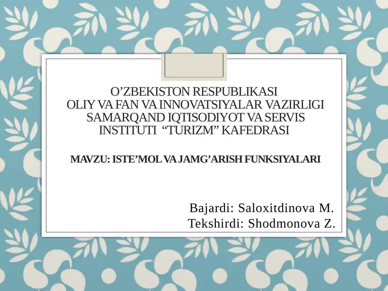 Iste’mol va jamg'arish funksiyalari