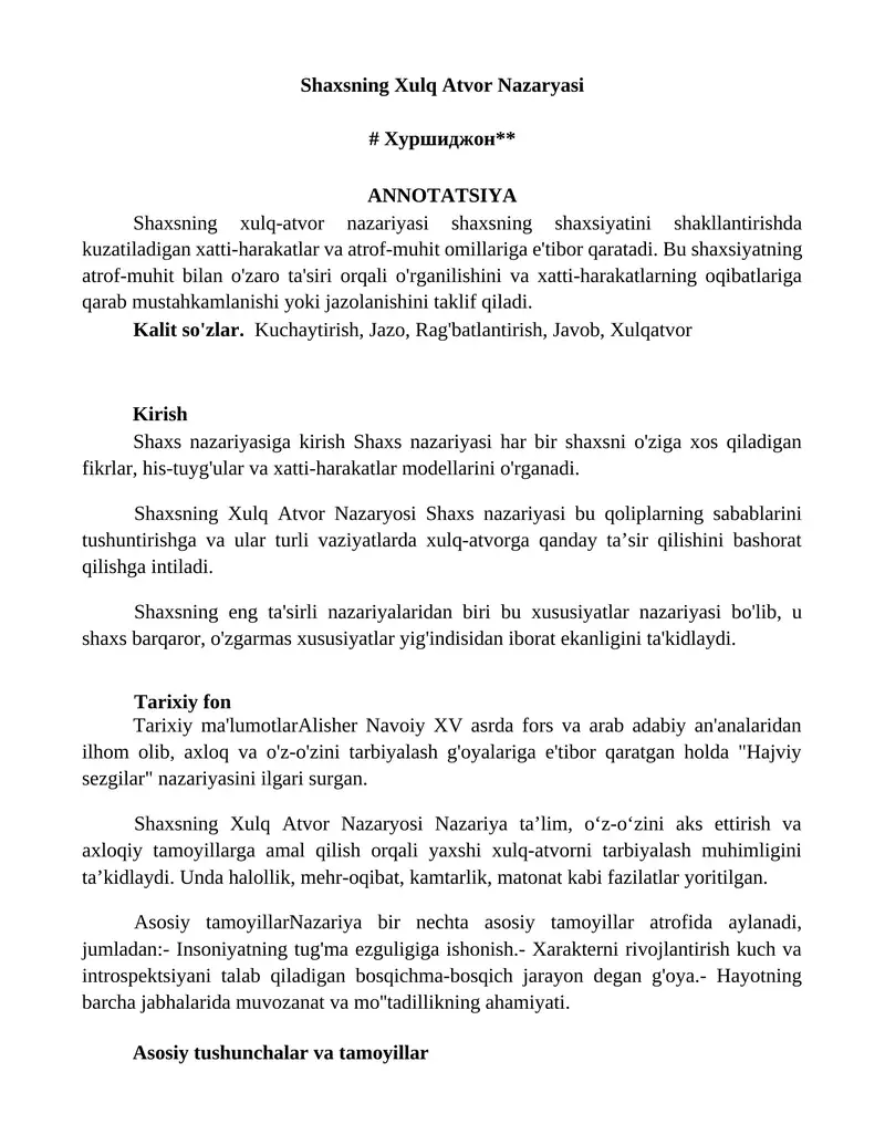 Shaxsning Xulq Atvor Nazaryasi