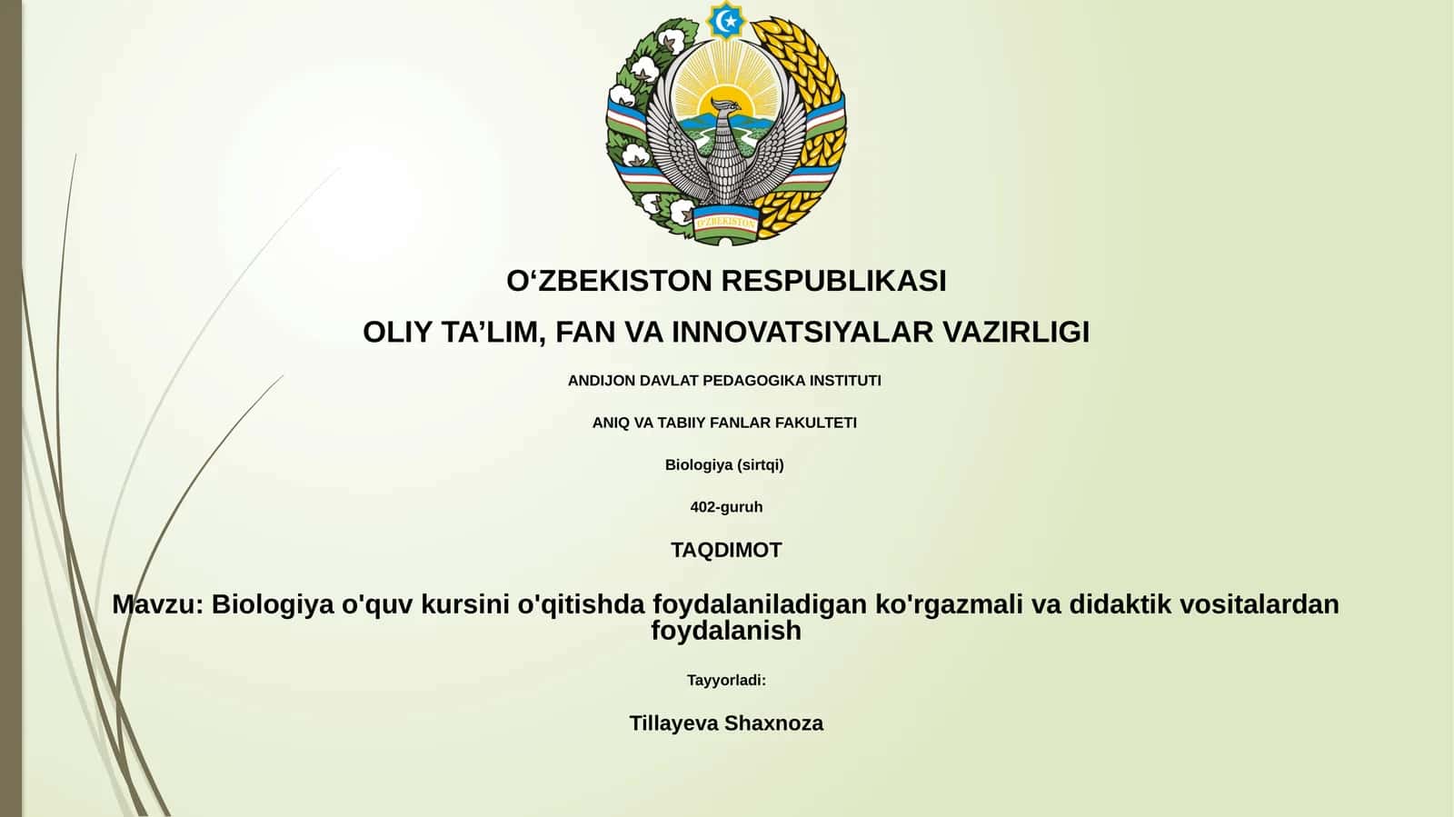 Biologiya o'quv kursini o'qitishda foydalaniladigan ko'rgazmali va didaktik vositalardan foydalanish