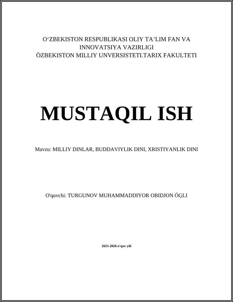 MILLIY DINLAR, BUDDAVIYLIK DINI, XRISTIYANLIK DINI