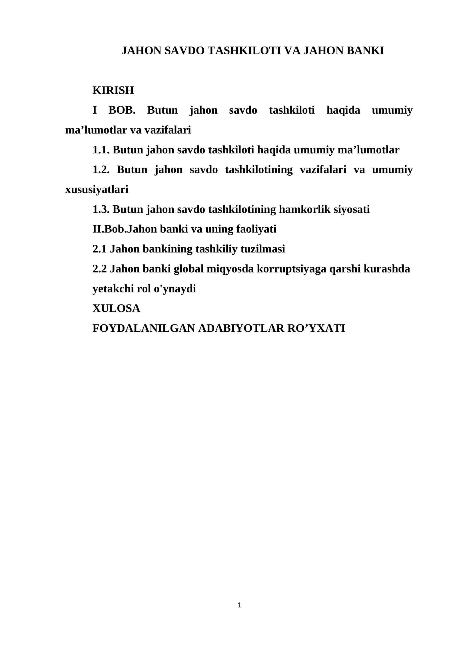 JAHON SAVDO TASHKILOTI VA JAHON BANKI