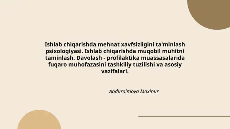 Ishlab chiqarishda mehnat xavfsizligini ta'minlash psixologiyasi