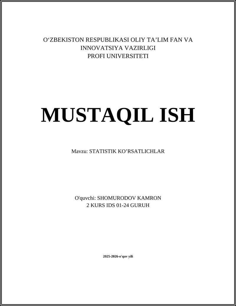 STATISTIK KO’RSATLICHLAR