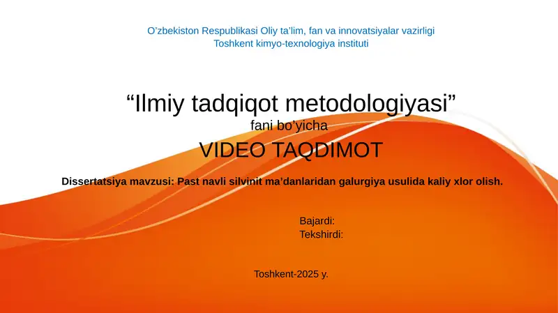 Past navli silvinit madanidan galurgiya usulida kaliy xlor olish