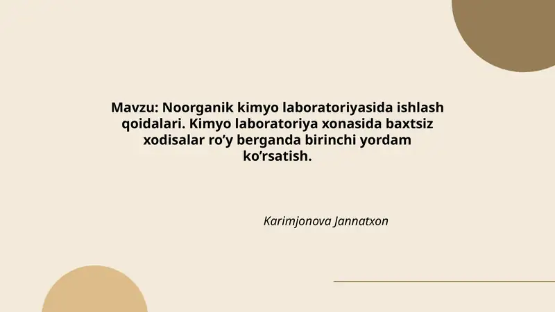 Noоrganik kimyo laboratoriyasida ishlash qoidalari