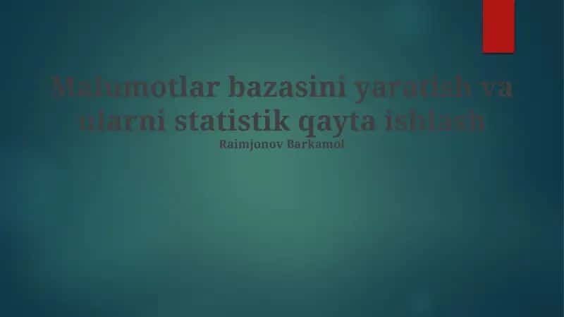 Ma'lumotlar Bazasini Yarating