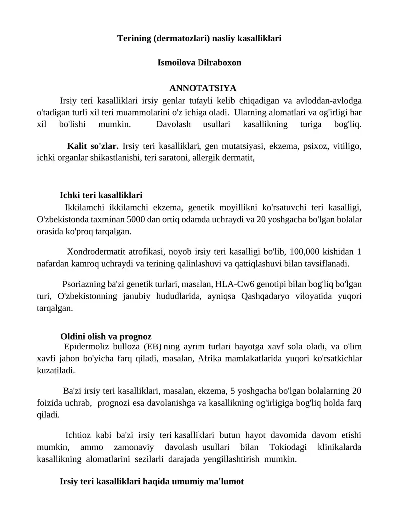 Terining (dermatozlari) nasliy kasalliklari