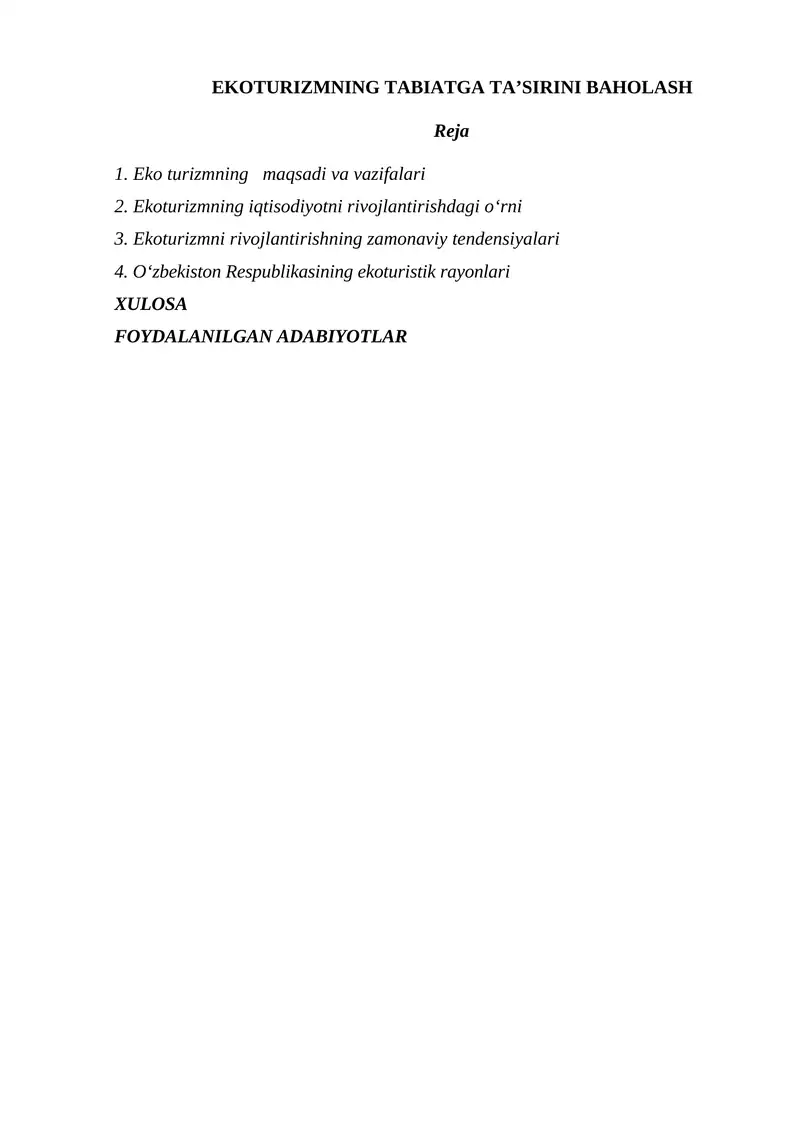 Ekoturizmning Tabiatga Ta'sirini Baholash