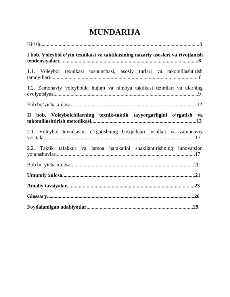 Voleybolchilarning texnik-taktik tayyorgarligini shakllantirish va takomillashtirishning zamonaviy metodikasi