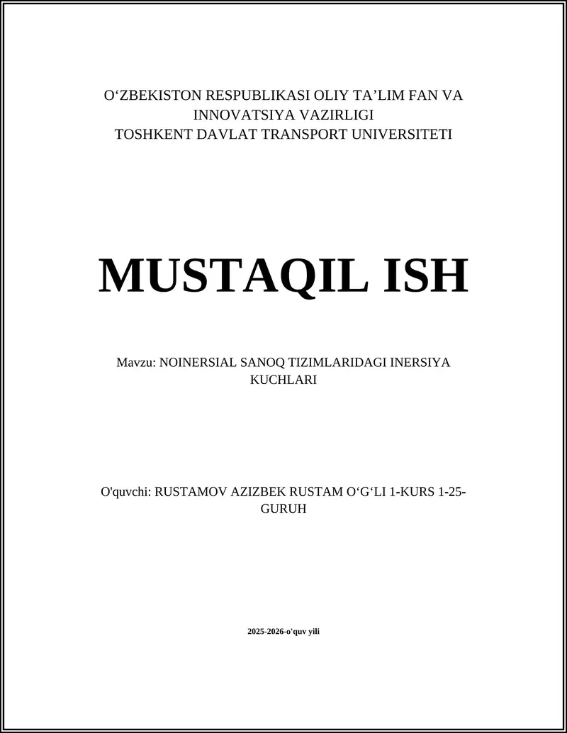 INERSIAL SANOQ TIZIMLARIDAGI INERSIYA KUCHLARI