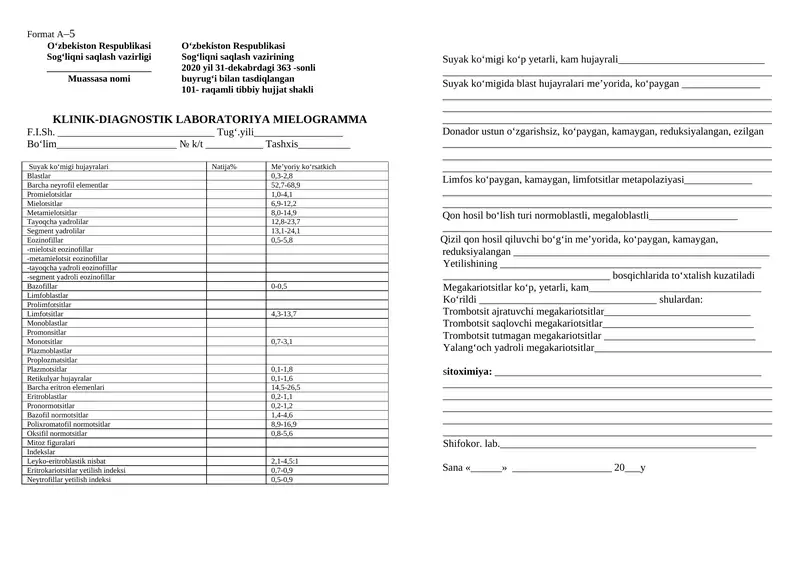 KLINIK-DIAGNOSTIK LABORATORIYA MIELOGRAMMA