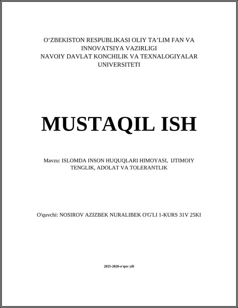 ISLOMDA INSON HUQUQLARI HIMOYASI, IJTIMOIY TENGLIK