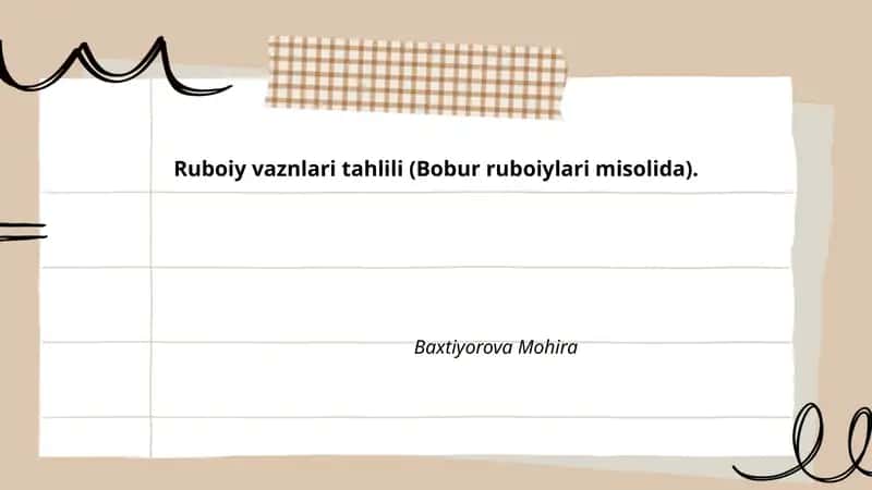 Ruboiy vaznlari tahlili (Bobur ruboiylari misolida)