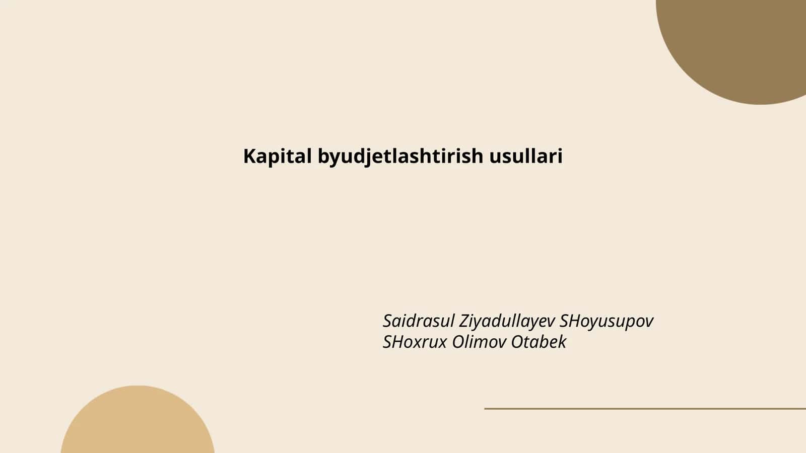 Kapital byudjetlashtirish asoslari