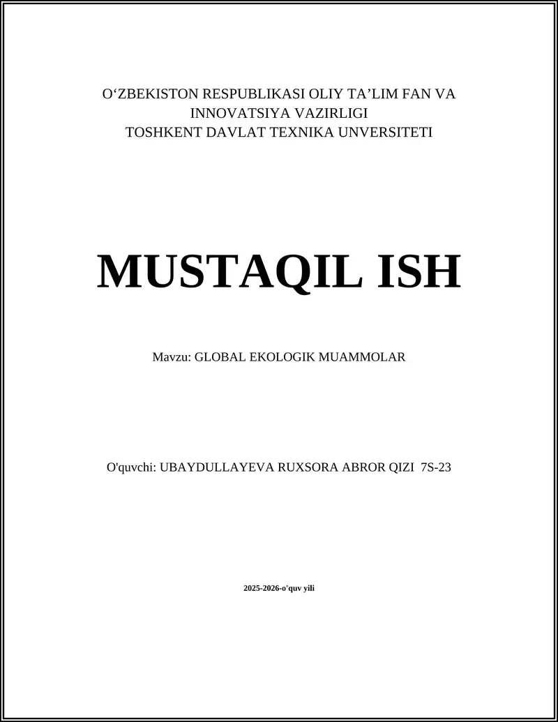 GLOBAL EKOLOGIK MUAMMOLAR