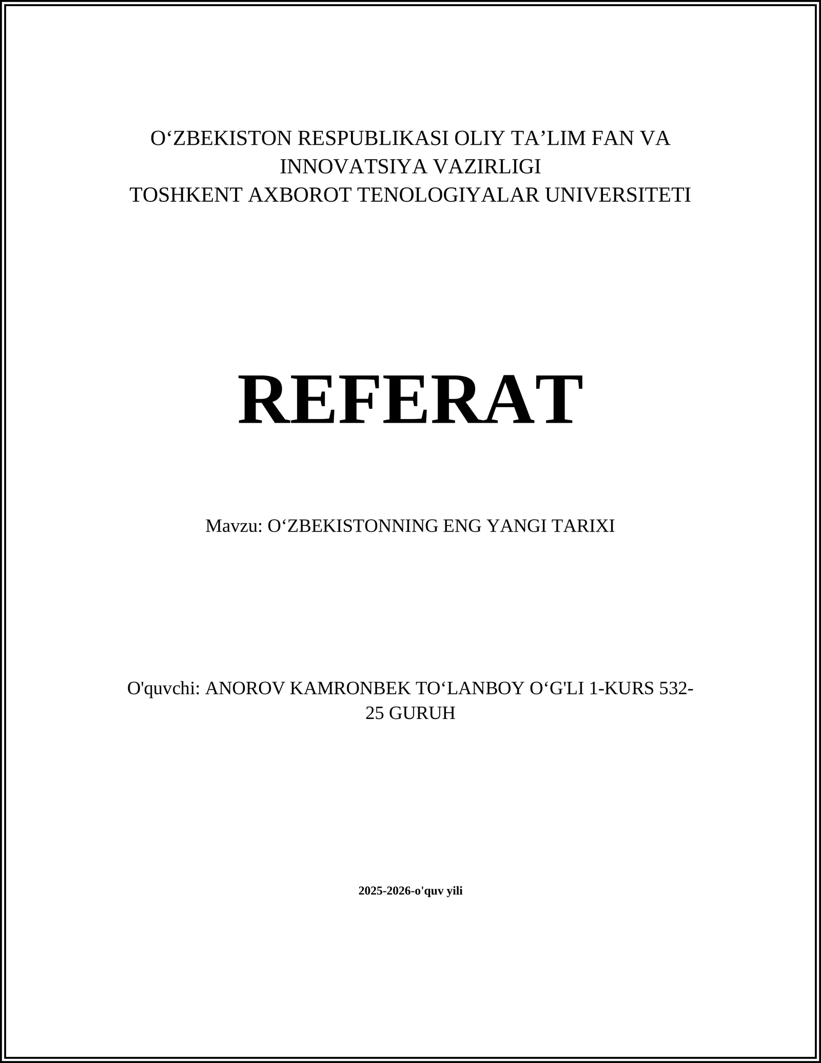 OʻZBEKISTONNING ENG YANGI TARIXI