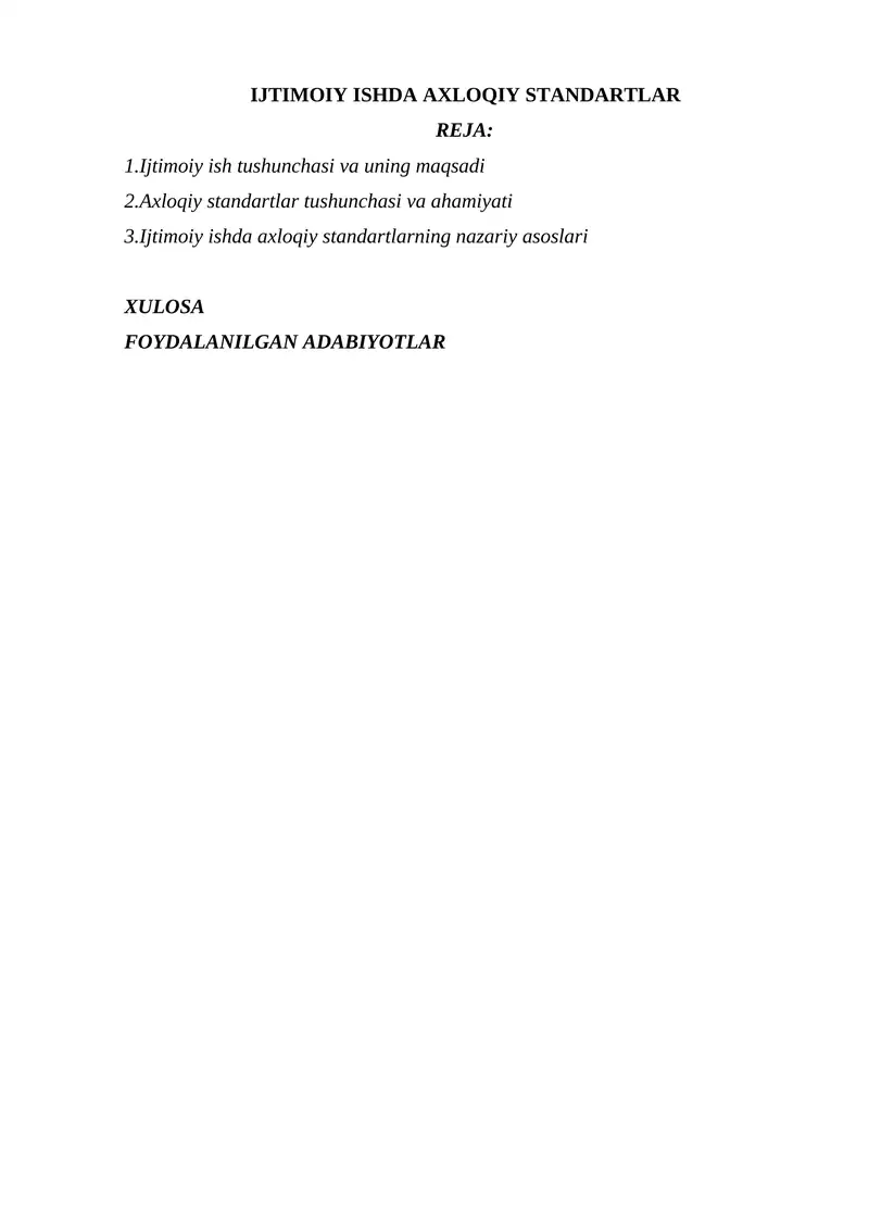 IJTIMOIY ISHDA AXLOQIY STANDARTLAR