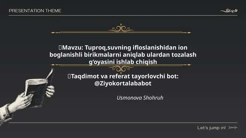 Tuproq,suvning ifloslanishidan ion boglanishli birikmalarni aniqlab ulardan tozalash g‘oyasini ishlab chiqish
