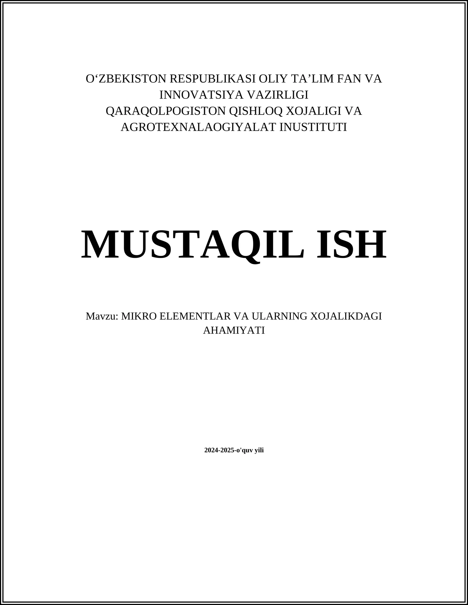 MIKRO ELEMENTLAR VA ULARNING XOJALIKDAGI AHAMIYATI
