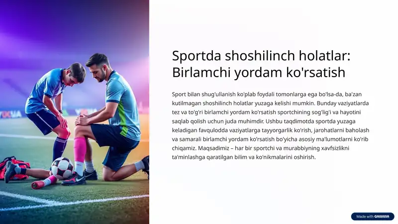 Sport jarohati.Sportda shoshilinch holat.Birlamchi yordam koʻrsatish.