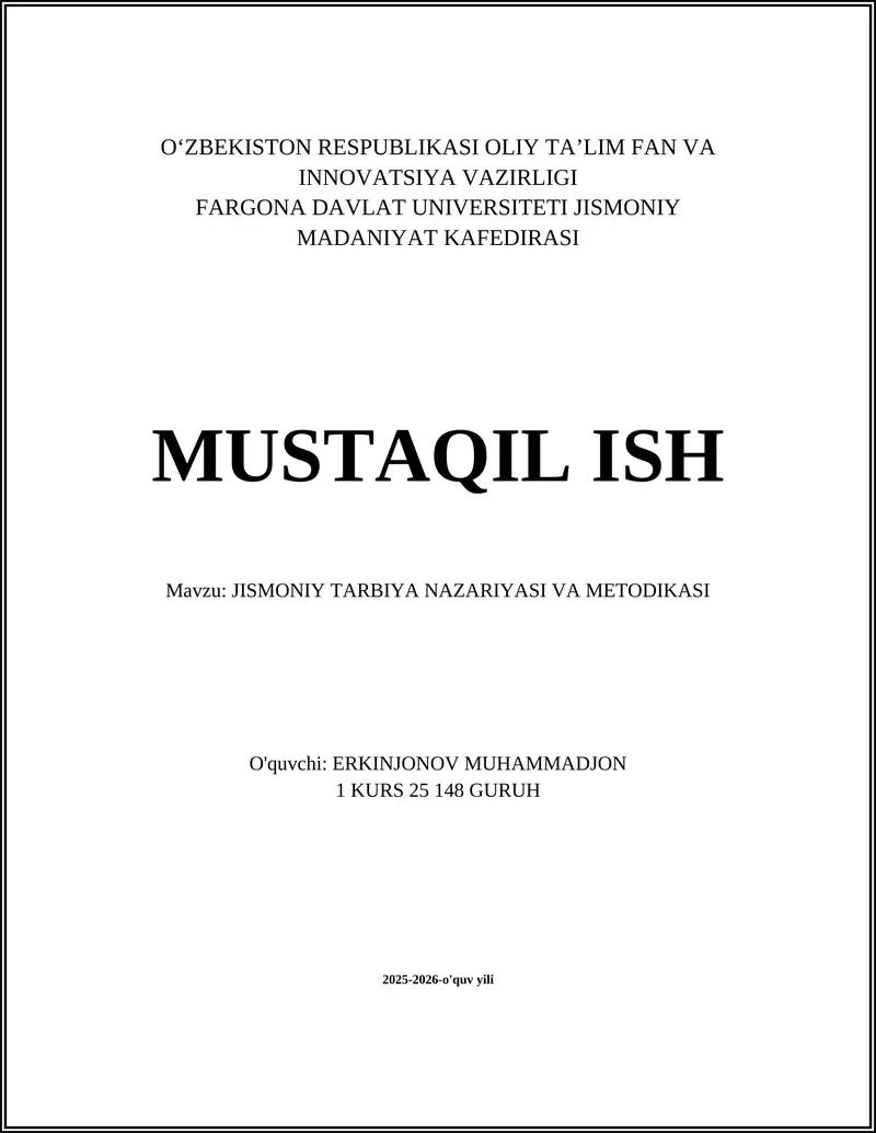 Jismoniy Tarbiya Nazariyasi va Metodikasi