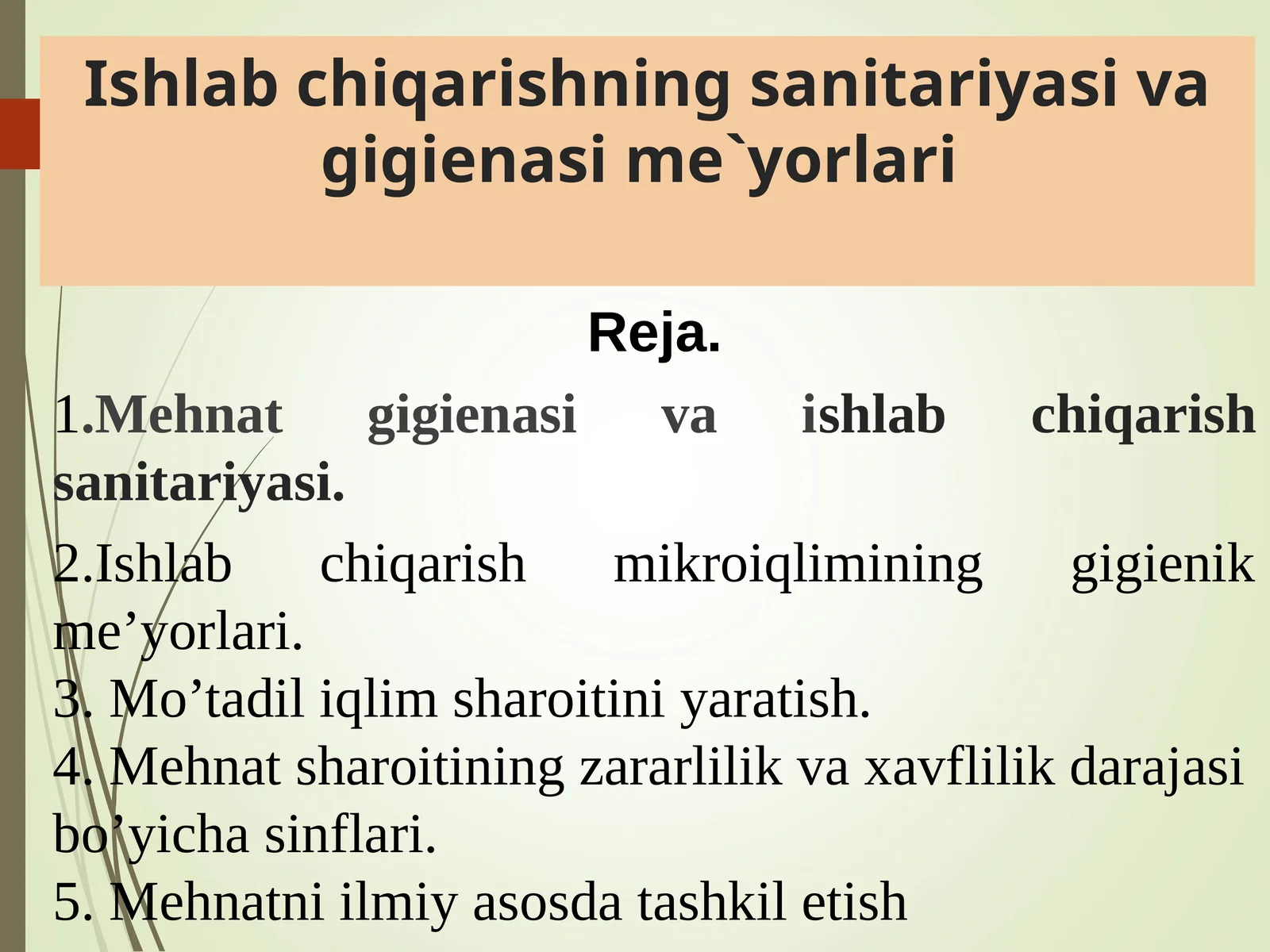 Ishlab chiqarishning sanitariyasi va gigienasi me`yorlari