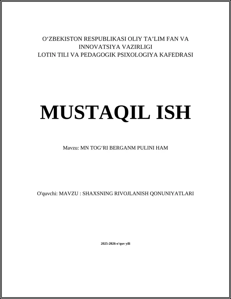 MN TOG'RI BERGANM PULINI HAM