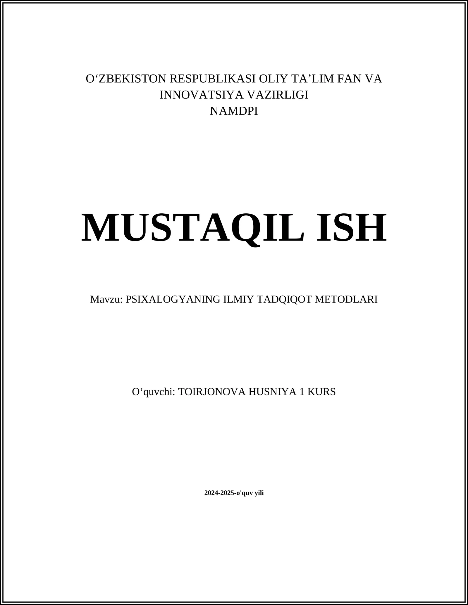 PSIXALOGYANING ILMIY TADQIQOT METODLARI