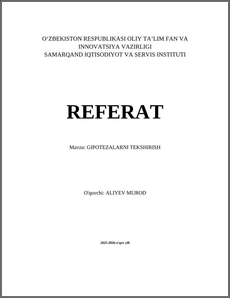 GIPOTEZALARNI TEKSHIRISH