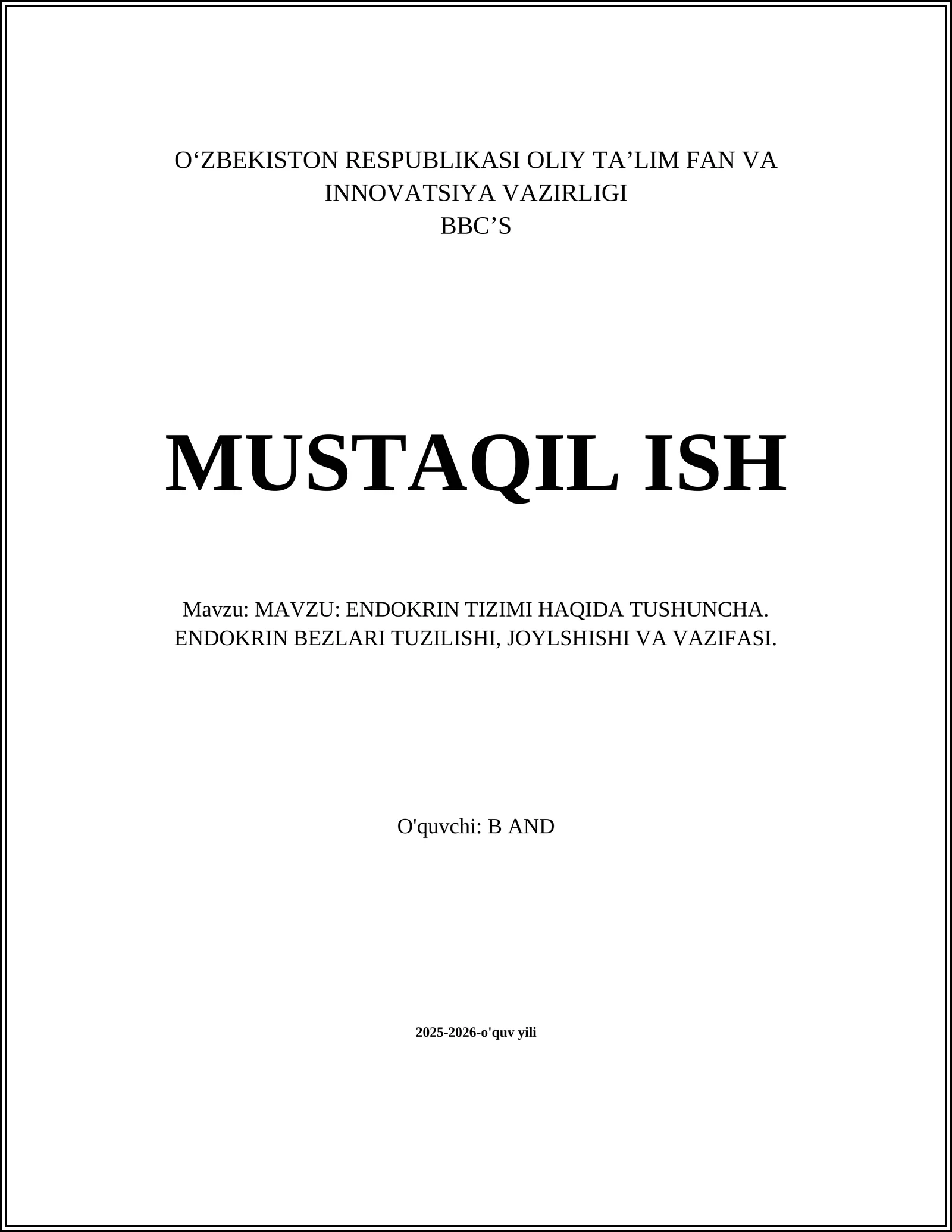 ENDOKRIN TIZIMI HAQIDA TUSHUNCHA
