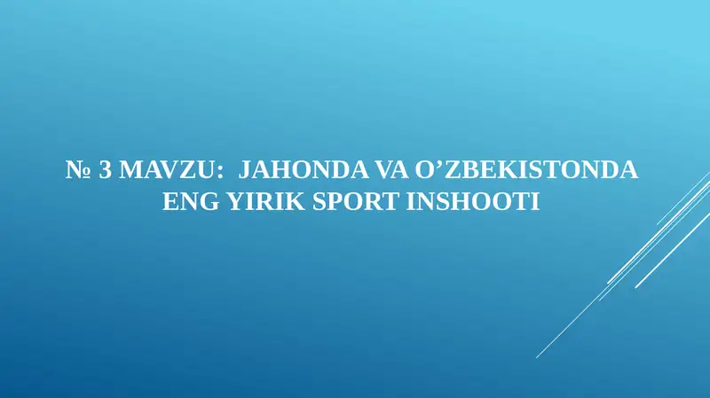 JAHONDA VA O’ZBEKISTONDA ENG YIRIK SPORT INSHOOTI