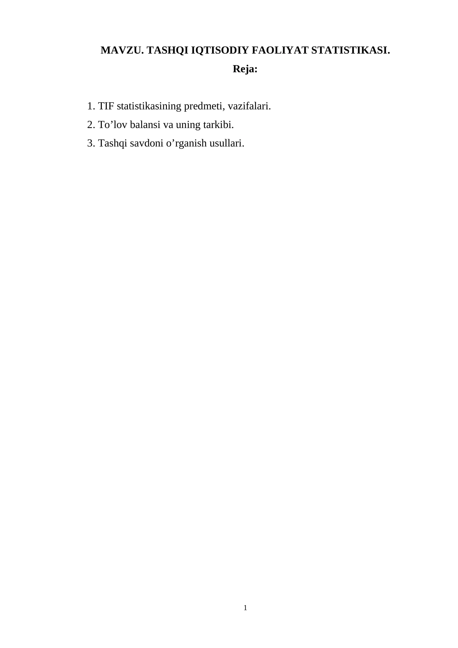 Tashqi iqtisodiy faoliyat statistikasi