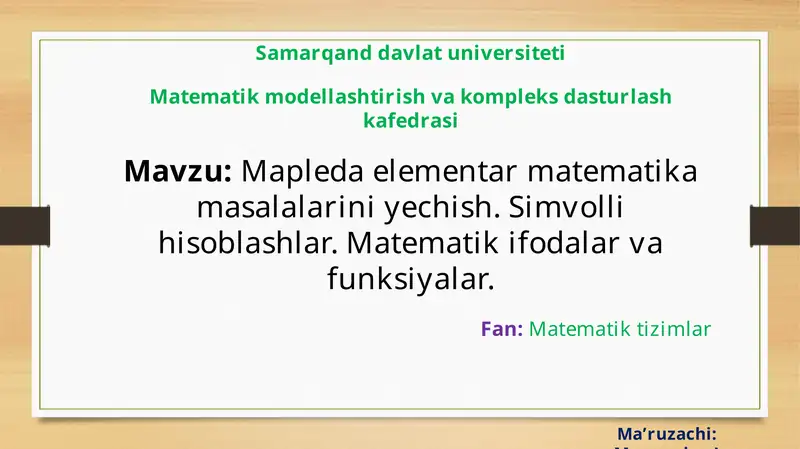 Mapleda elementar matematika masalalarini yechish
