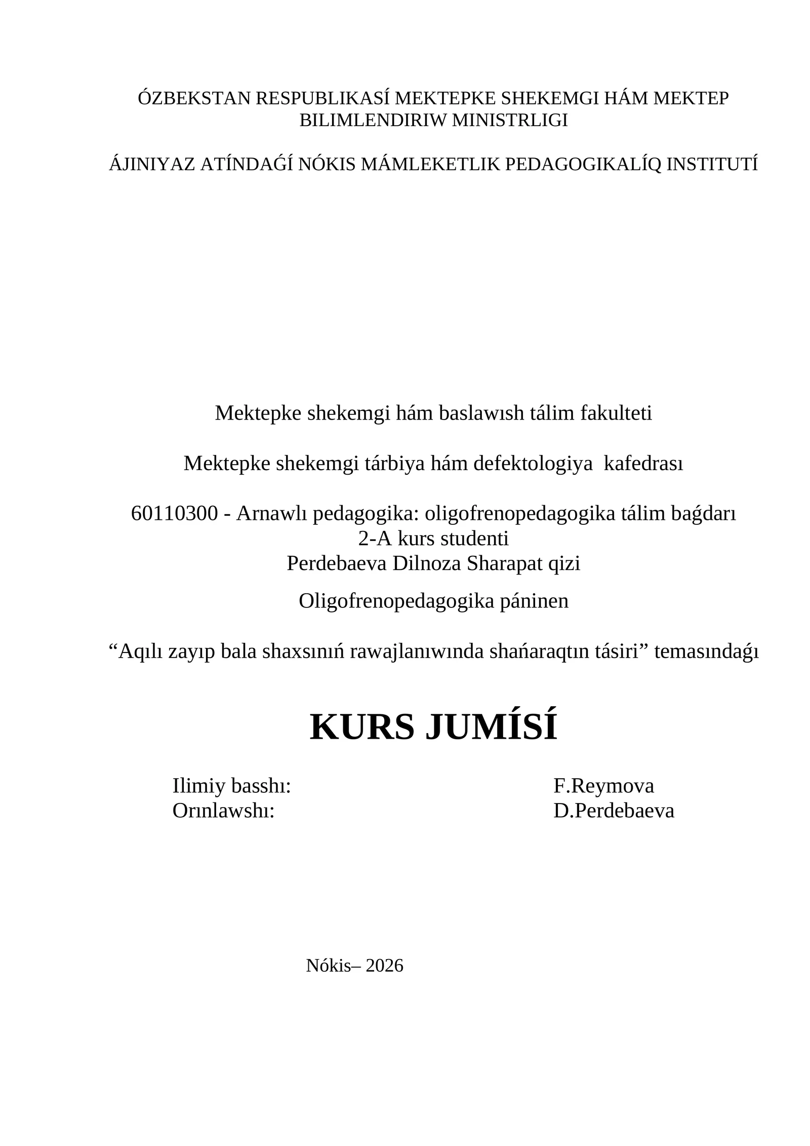 Oligofrenopedagogika: oligofrenopedagogika tálim baǵdarı
