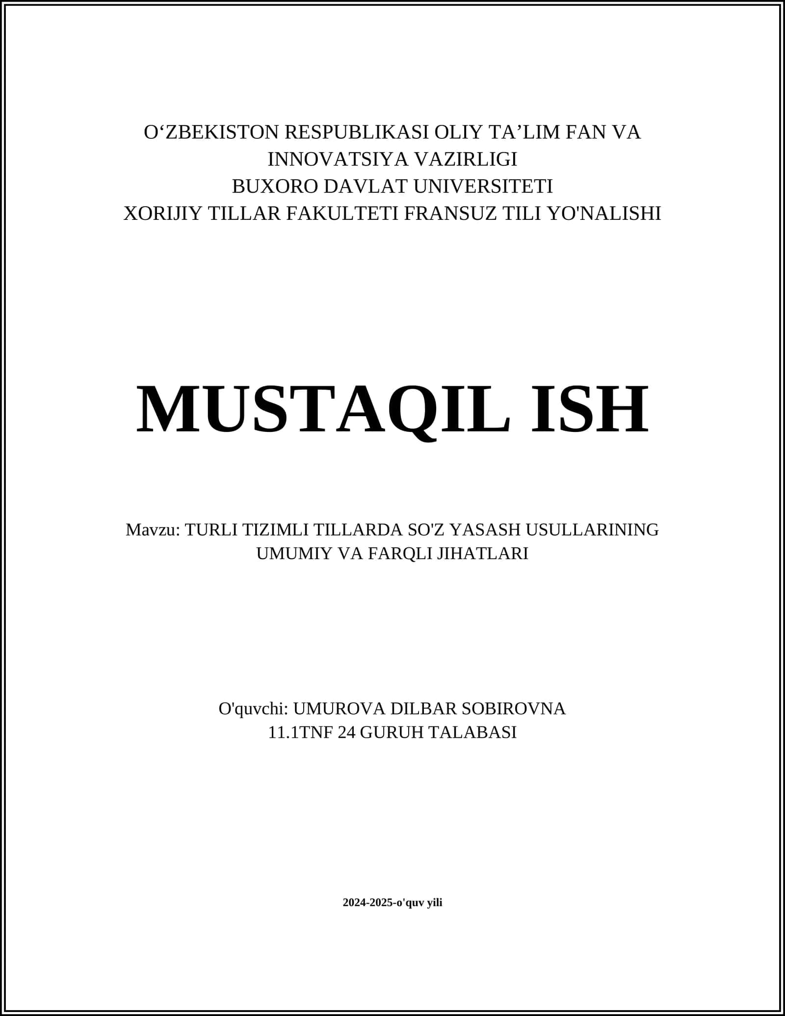 Turli tizimli tillarda so'z yasash usullari