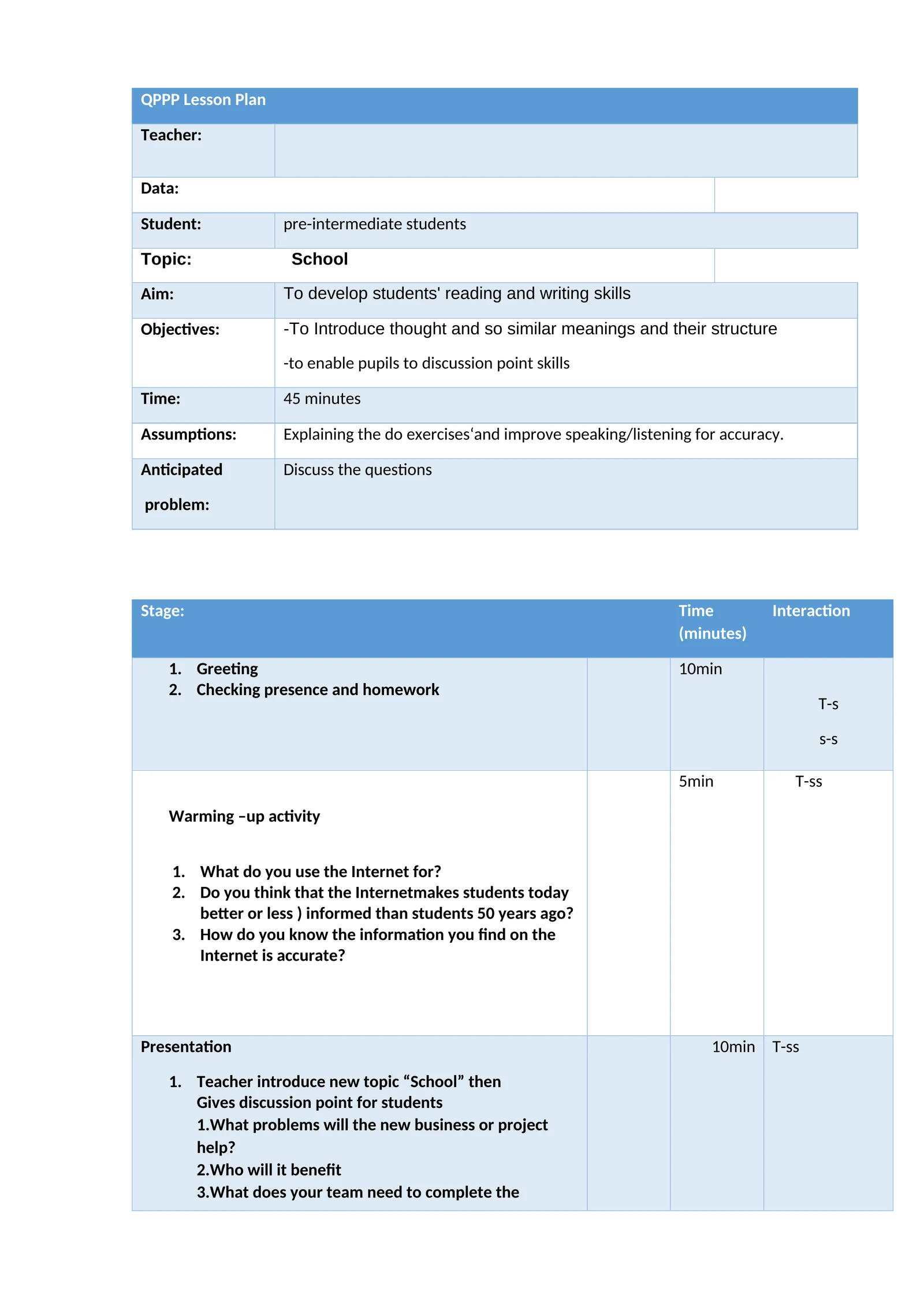 QPPP Lesson Plan