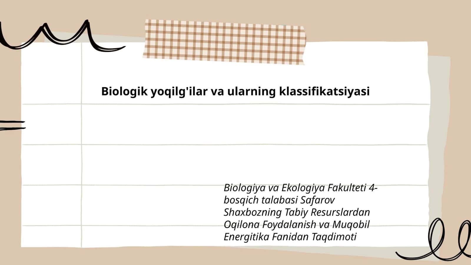 Biologik yoqilg'ilar va ularning klassifikatsiyasi