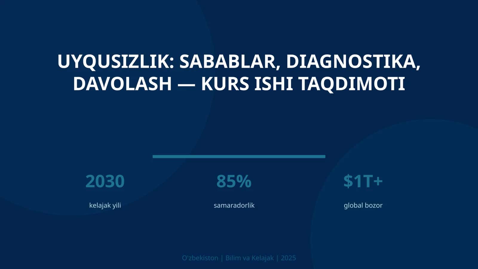 Uyqusizlik: Sabablar, Diagnostika, Davolash — Kurs Ishi Taqdimoti