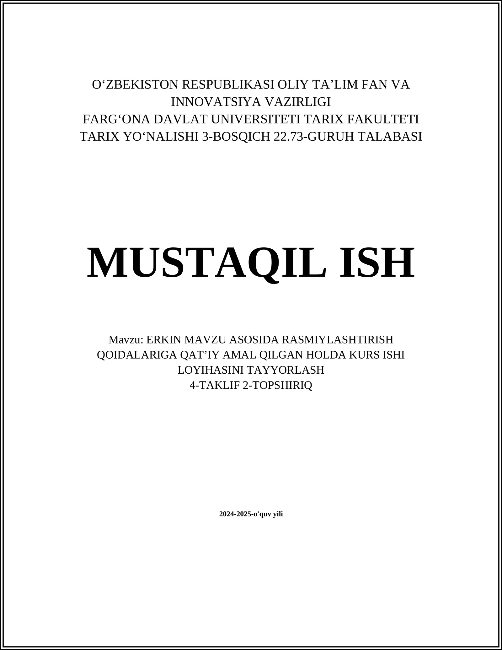 KURS ISHI LOYIHASINI TAYYORLASH