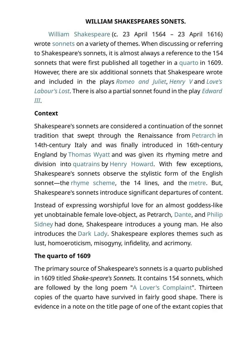 WILLIAM SHAKESPEARES SONETS.