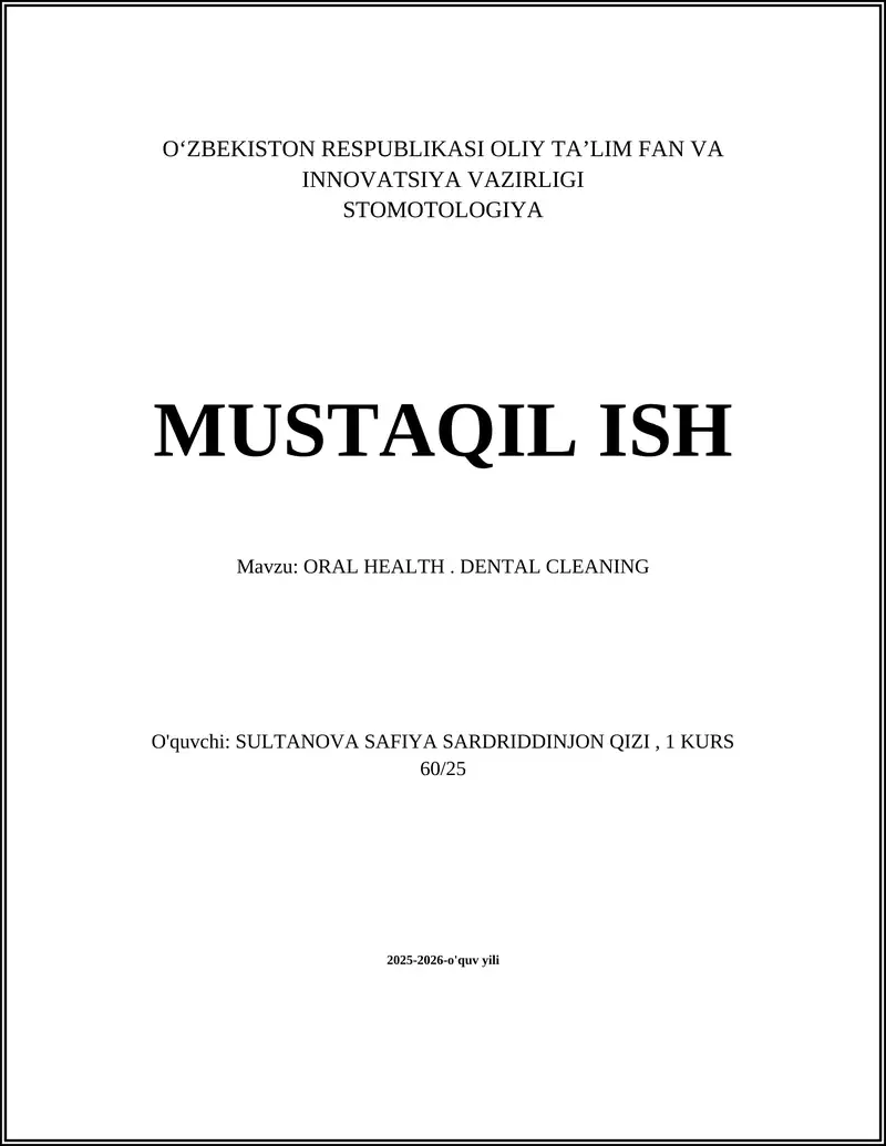 ORAL HEALTH. DENTAL CLEANING