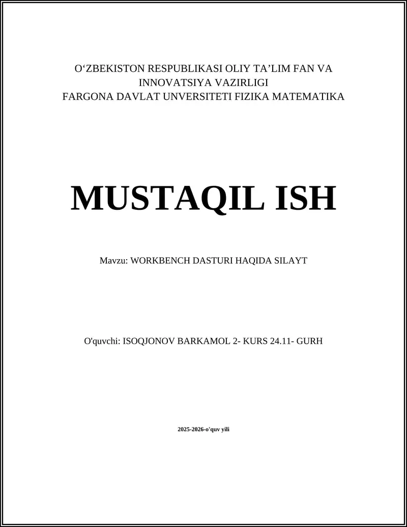 WORKBENCH DASTURI HAQIDA SILAYT