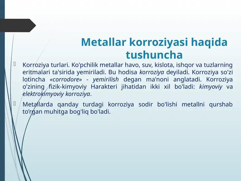 Metallar korroziyasi haqida tushuncha