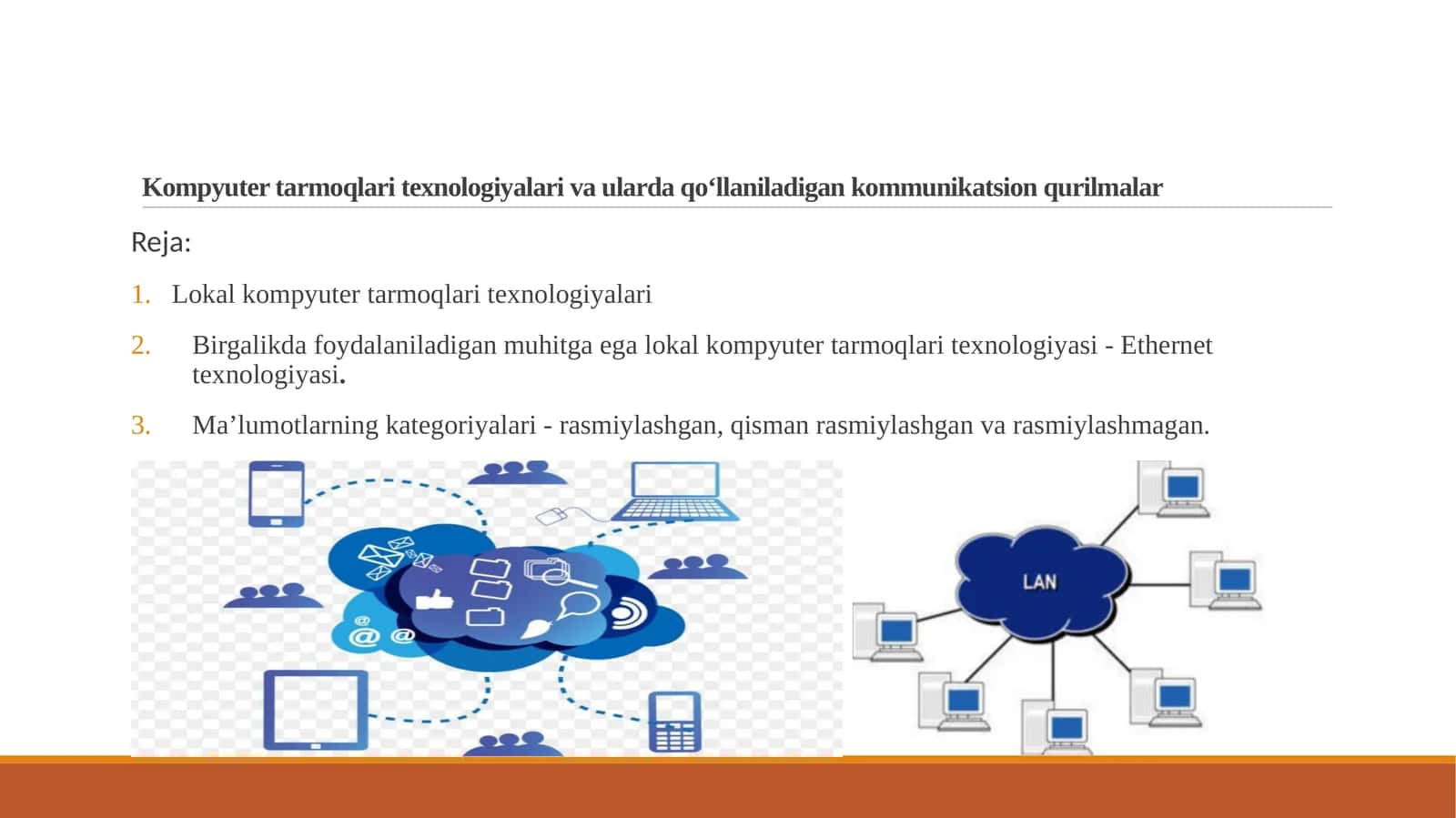 Kompyuter tarmoqlari texnologiyalari va ularda qo‘llaniladigan kommunikatsion qurilmalar